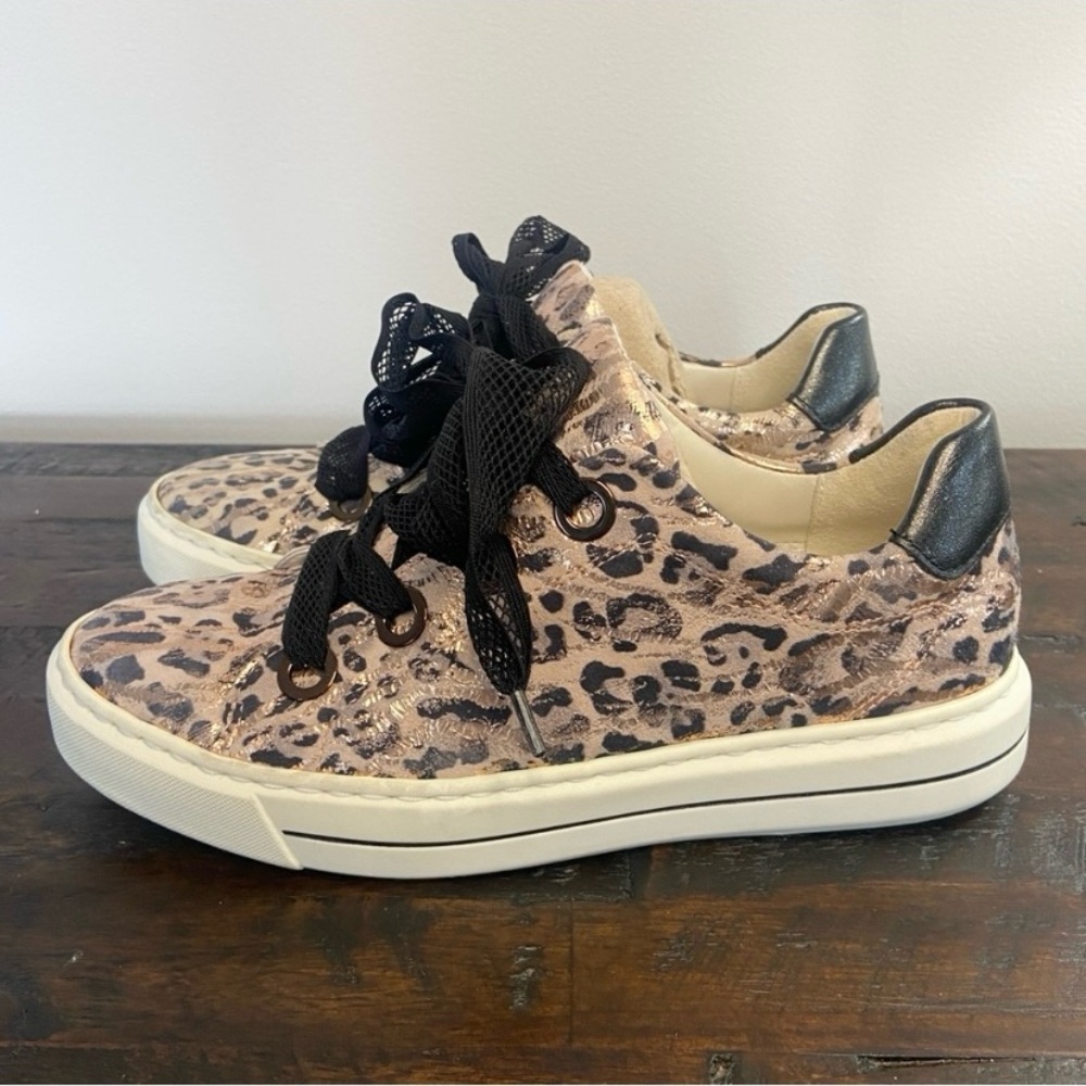 Ara Charles Puder Leopard Print Sneakers Metallic Gold Black Women’s UK 4/US 6 - Picture 2 of 11
